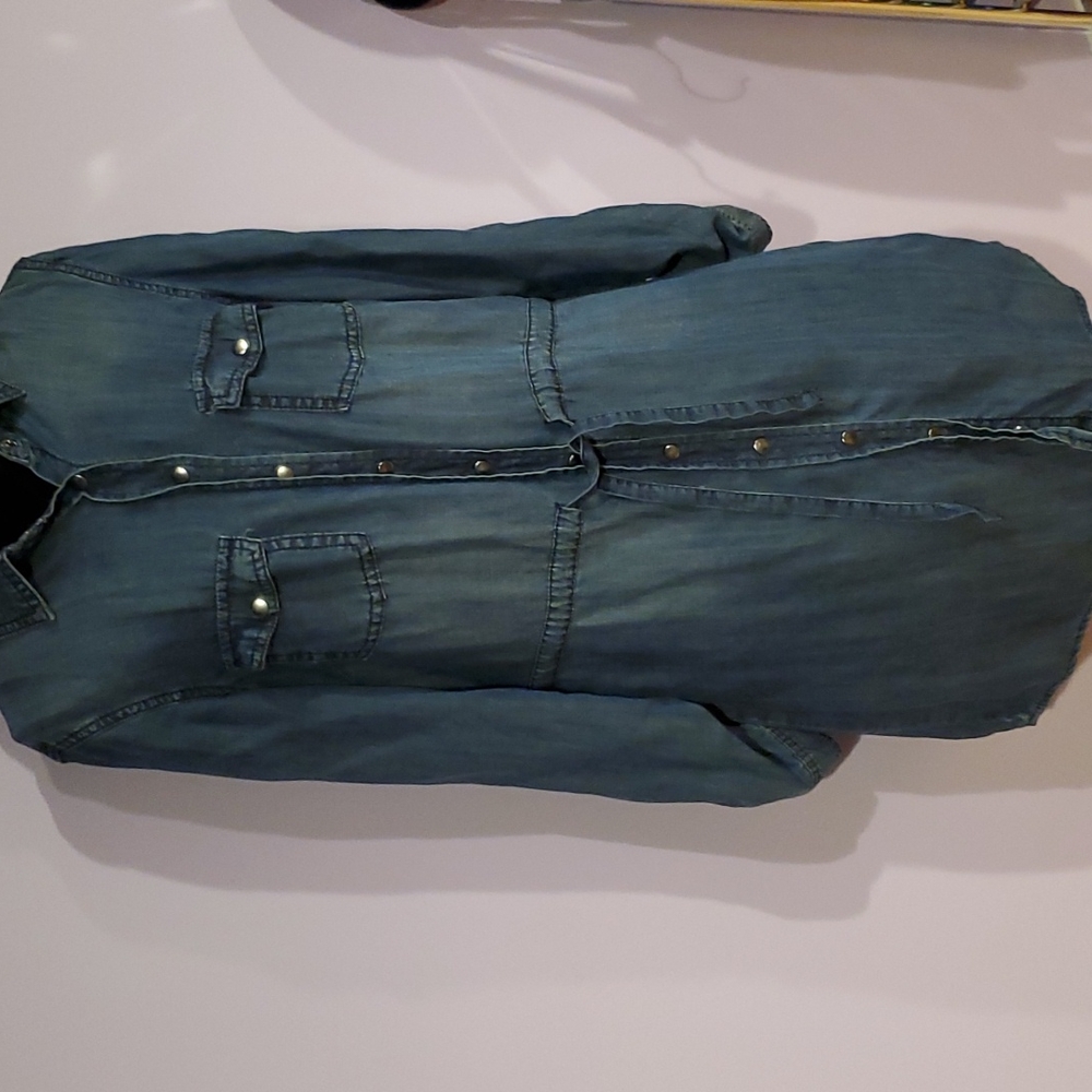 Maurices Denim-Style Long Sleeve Shirt Dress in Blue